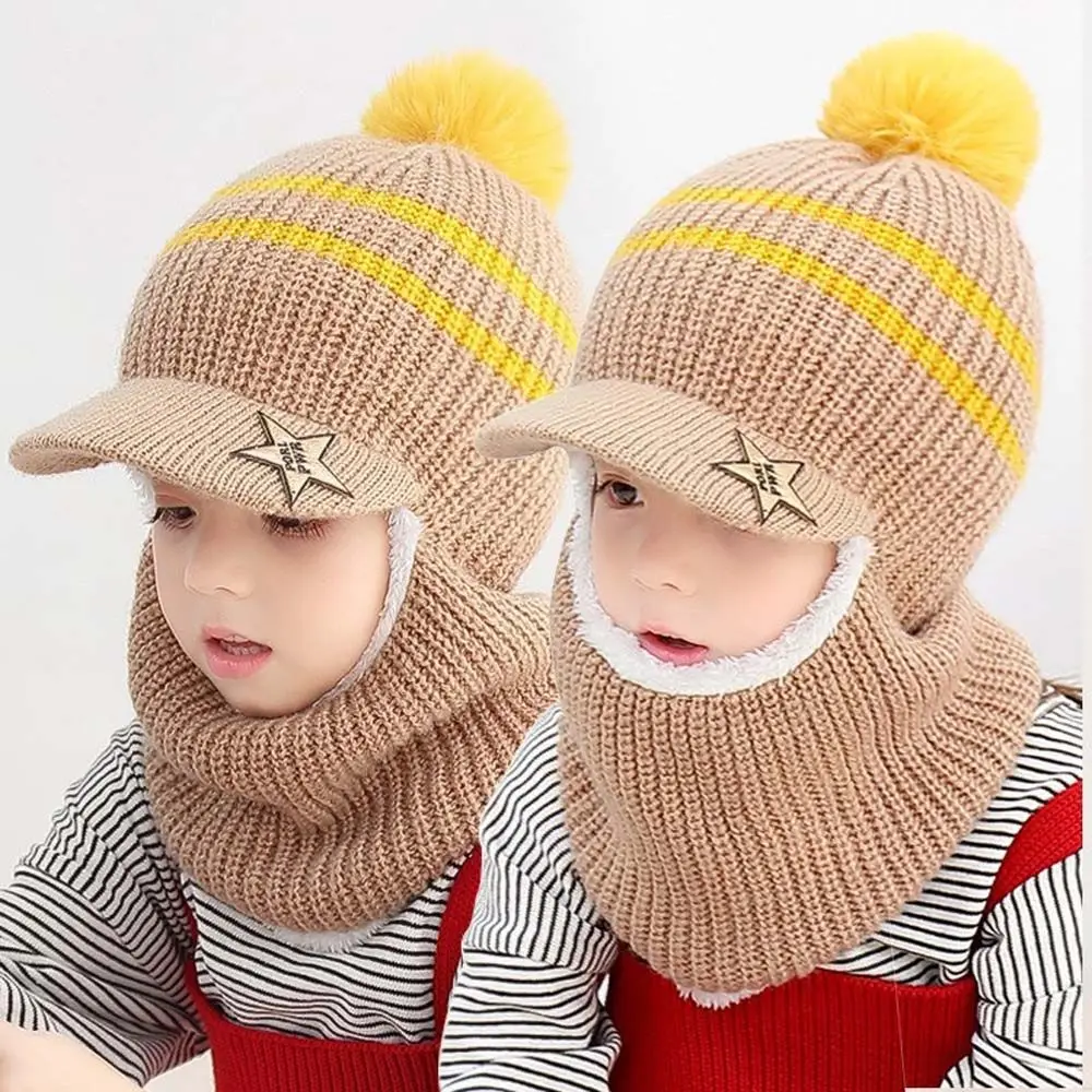 

Toddler Warm Headwear Fleece Lining Full Face Cover Kids Face Guard Kids Caps Baby Bonnet Children Winter Hats Knitting Hat