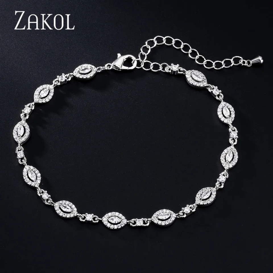 

ZAKOL Fashion Geometric Marquise Cut Cubic Zirconia Bracelet for Women Adjustable Charm Bridal Bracelets Female Wedding Jewelry