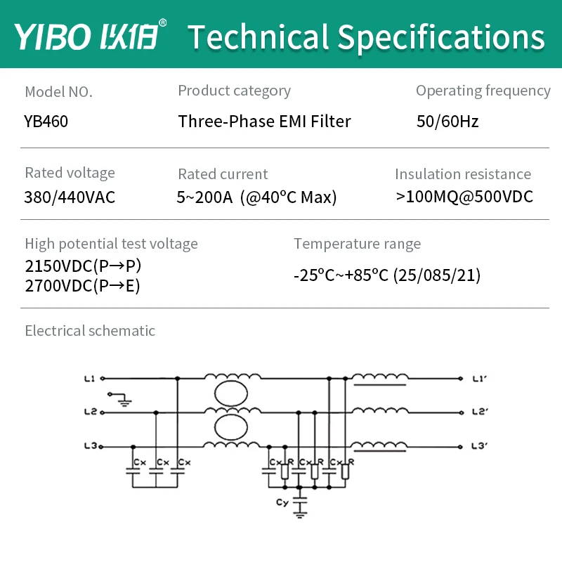 YIBO Three phase three wire power filter 380V anti-interference frequency conversion servo dedicated YB460