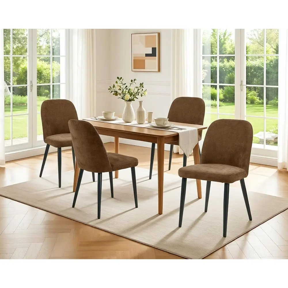 

Set of 4 Upholstered Dining Chairs, Chenille Fabric, Brown, Suitable for Kitchen, Living Room, Restaurant, Dining Area