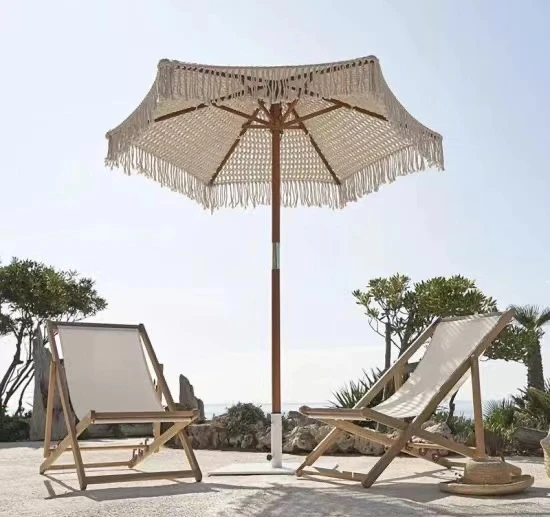 Best Sale Factory Luxury Outdoor Large sun Stripes garden Pole With Rotation Tassel Beach Umbrella