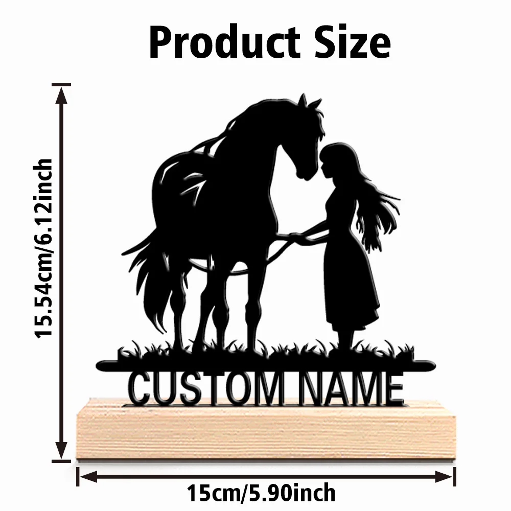 1pc Beauty Personalized Custom Horse Metal Statues Modern Wooden Base Art for Couples Anniversary Wedding Gifts Minimalist Home