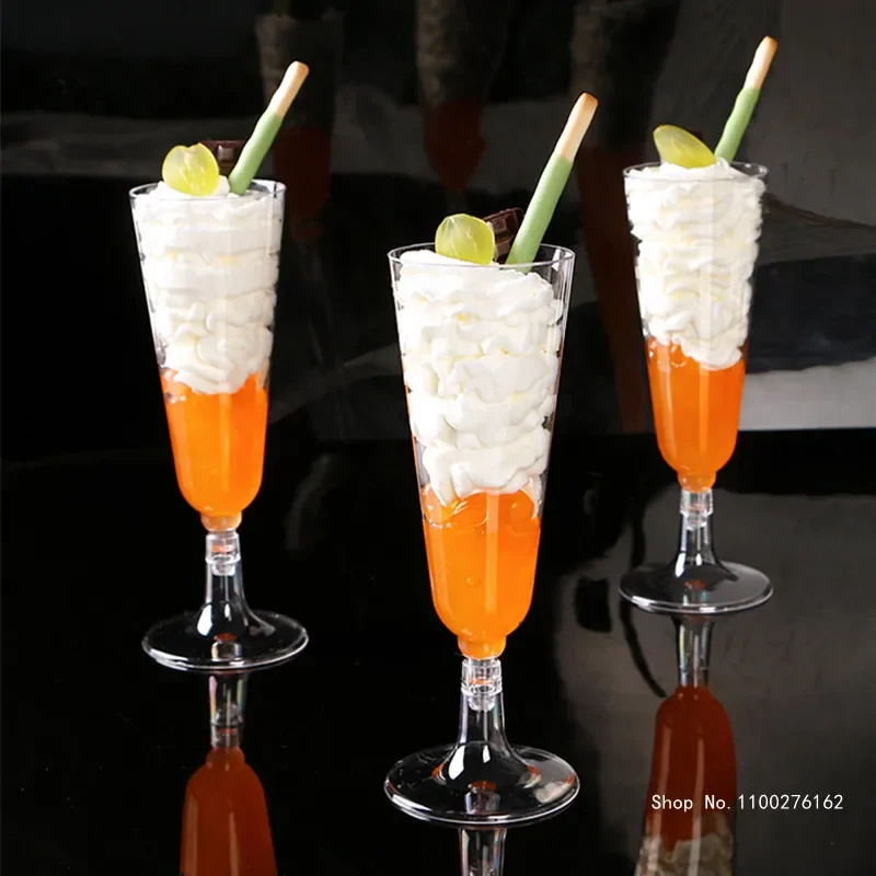 

50pcs Net Red Disposable Plastic Champagne Cup Cocktail Glass 150ml Transparent Cake Dessert Cups Wedding Birthday Party Cups