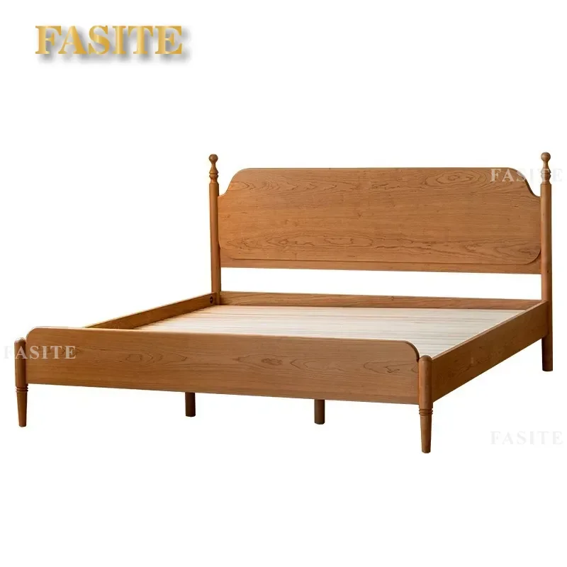 For 1.8m Double Bed Nordic Retro Cherry Wood Solid Wood Japanese Simple Style Bedroom Furniture Durable Modern Home Decor