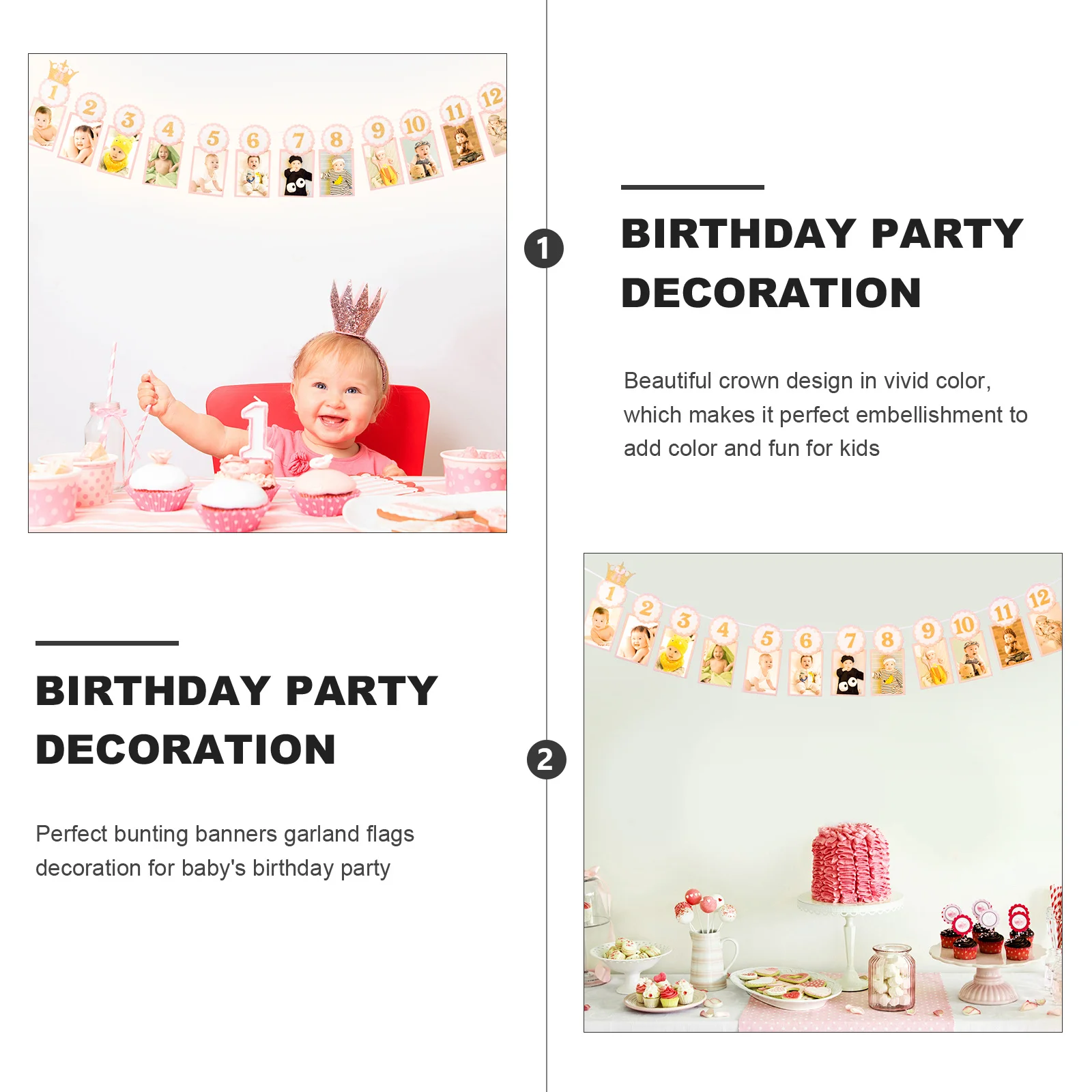

Crown Design Pink Bunting Banner 1st Birthday Photo Flags Party Decorations Gift Birthday Banner Party Decoration Flag