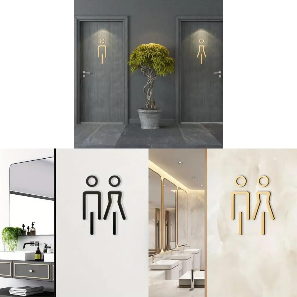 62KD Bathroom Restroom Sign Set Toilet Signage Sticker Acrylic Male Female Door Markers with Raised Plaque Design and Adhesive