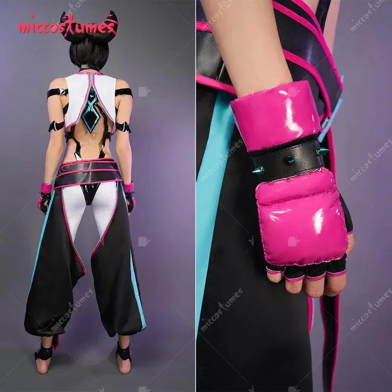 

25COSMiccostumes Women's Juri Cosplay Costume Top Vest and Pants with Gloves Belt