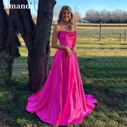 Amanda Elegant Fuchsia A-line Prom Dress 2023 Simple Side Split Vestidos De Noche Spaghetti Straps Silk فساتين مناسبة رسمية