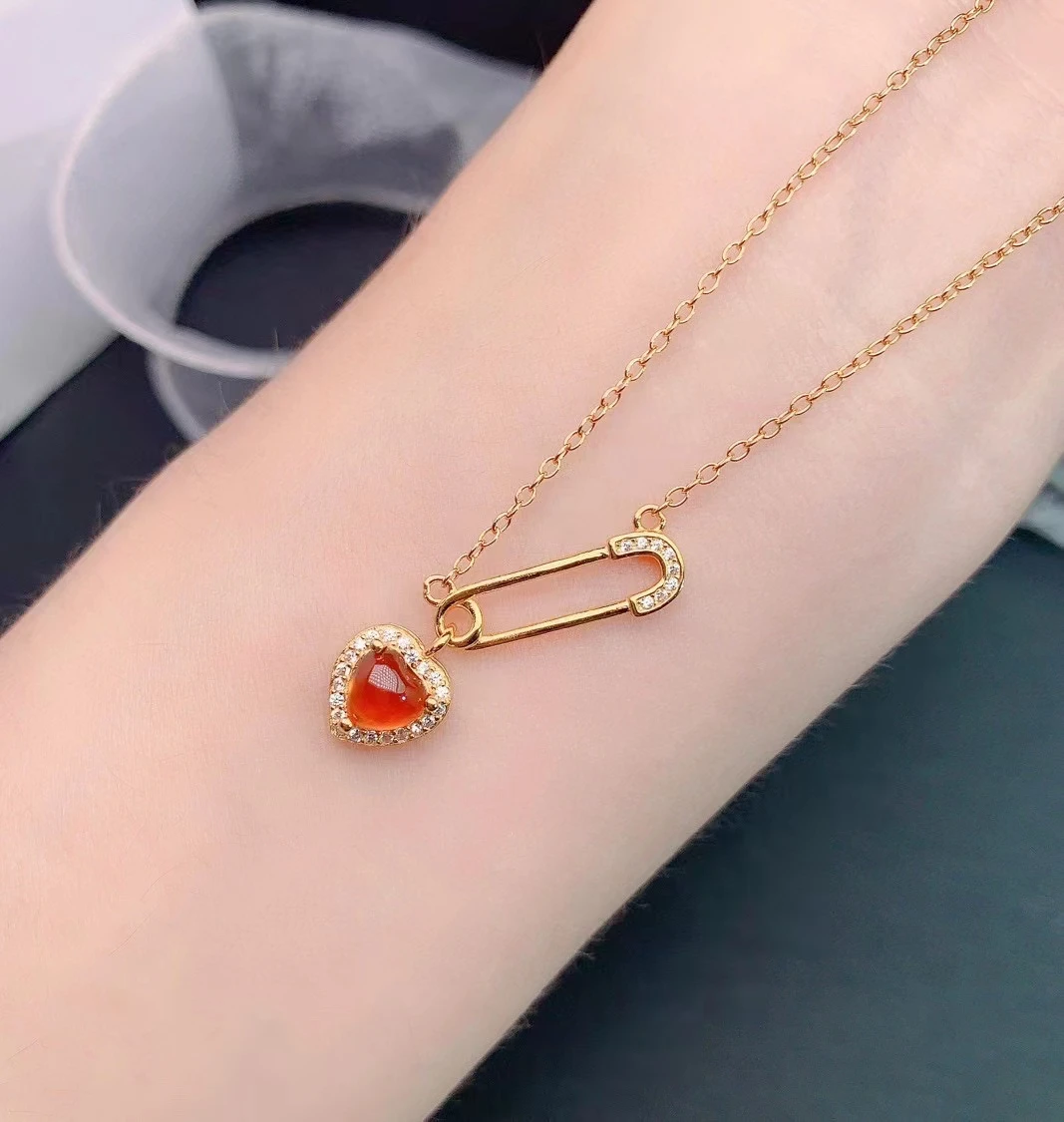 KJJEAXCMY Brand Jewelry 925 Sterling Silver Inlaid with Pure Natural Gem Fenda Red Garnet Women's Pendant Girl