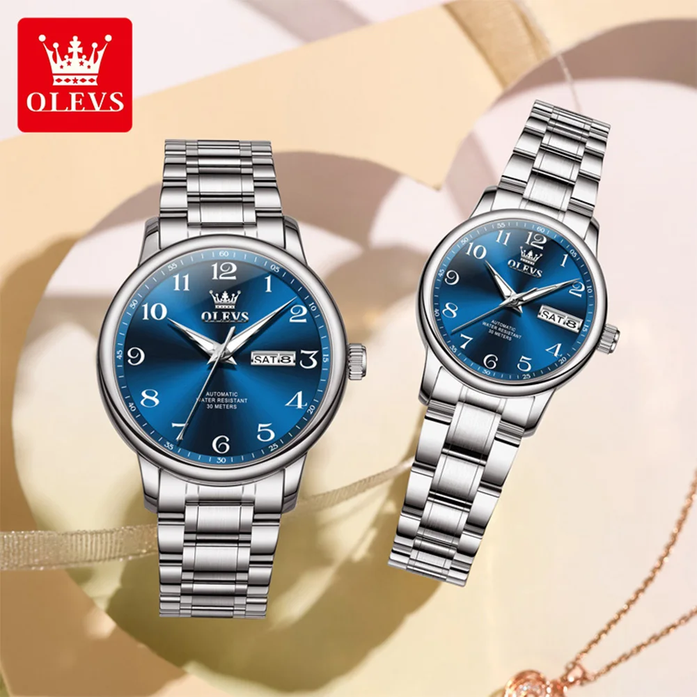 OLEVS 7072 Couple Watches Waterproof Luminous Mechanical Watch Day Date Watches For Couple Gifts Original Casual Fashion Reloj