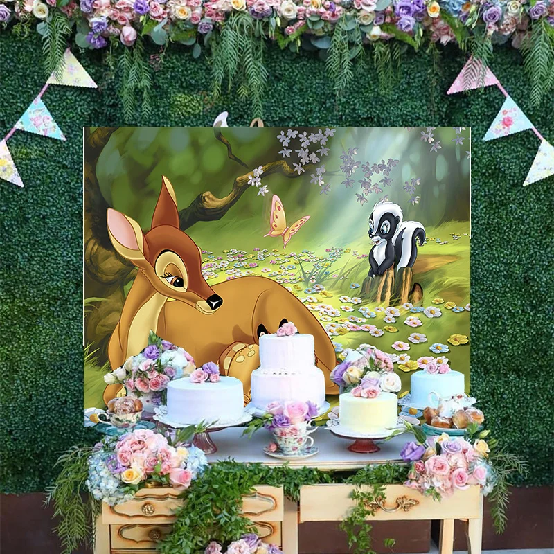 

Disney Princess Bambi of Fawn Flower Butterfly Jungle Forest Custom Photo Backdrop Birthday Party Decoration Backgrounds Banner