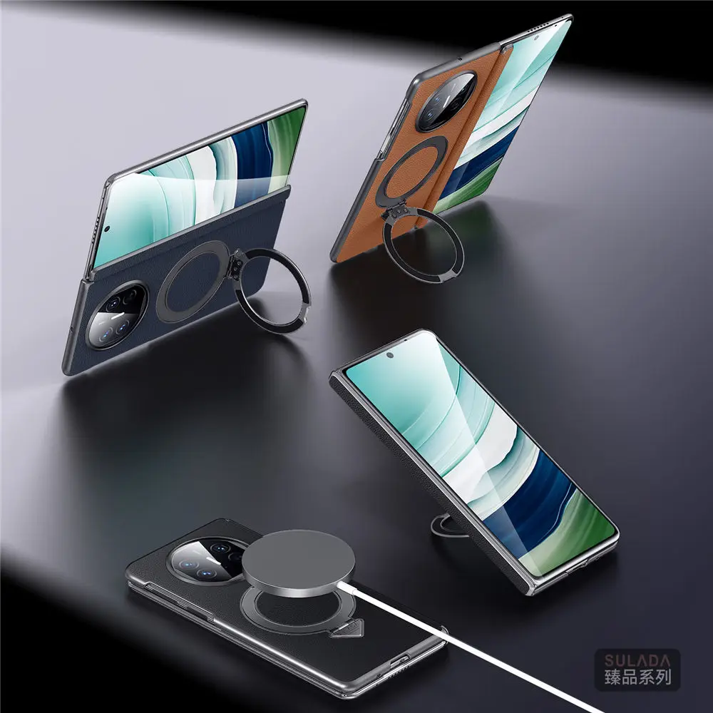 

Магнитный чехол из натуральной яловой кожи для Huawei Mate X3 X5 X6, чехол-кронштейн с шарнирным кольцом Magsafe