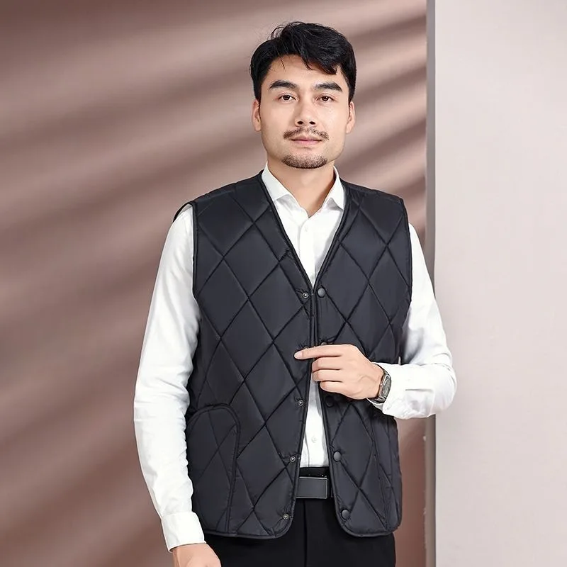 

Men's Warm Fleece Lined Cotton Vest for Elderly Middle Aged Thick Winter Vest Casual Outerwear Dad Style Arrival Autumn Winter