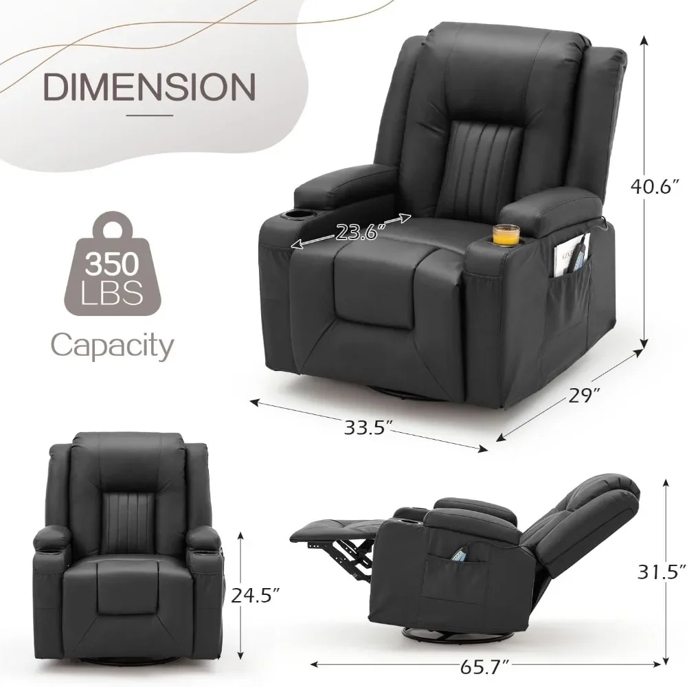 Massage Manual Recliner Chair with Heat, Leather Rocking Recliner Swivel Recliners Lazy Boy Recliner Chair w/ 2Side Pockages