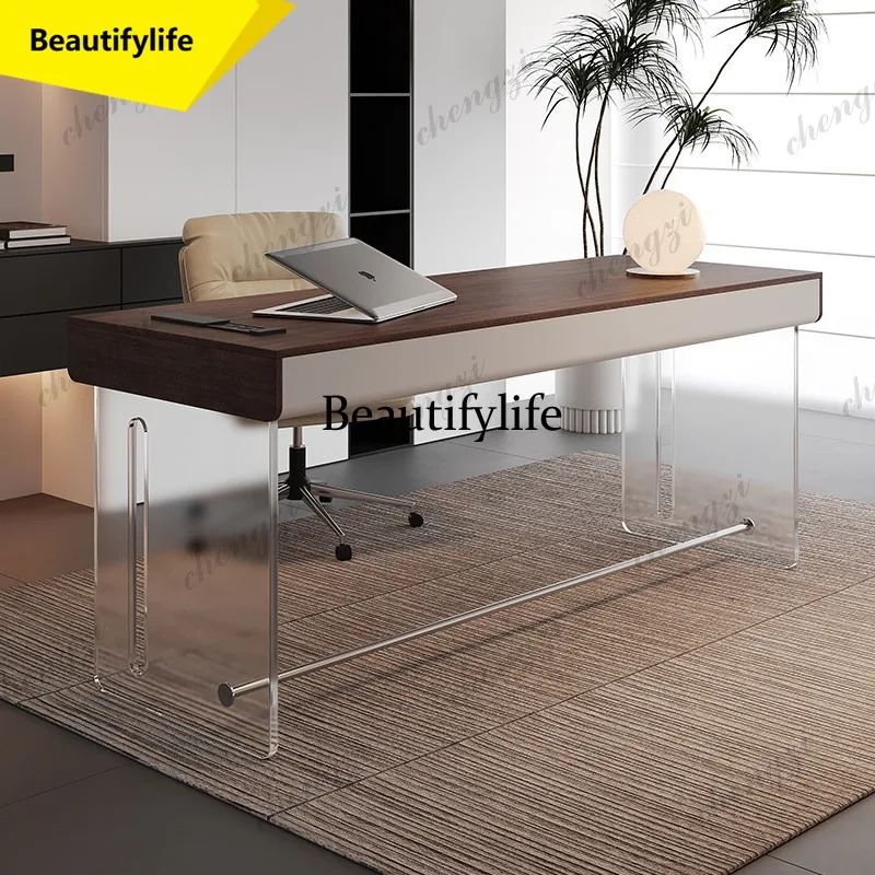 

A17 Italian Minimalist Office Desk Modern Designer Computer Desk Solid Wood Office Desk High-Grade Acrylic Business Furniture