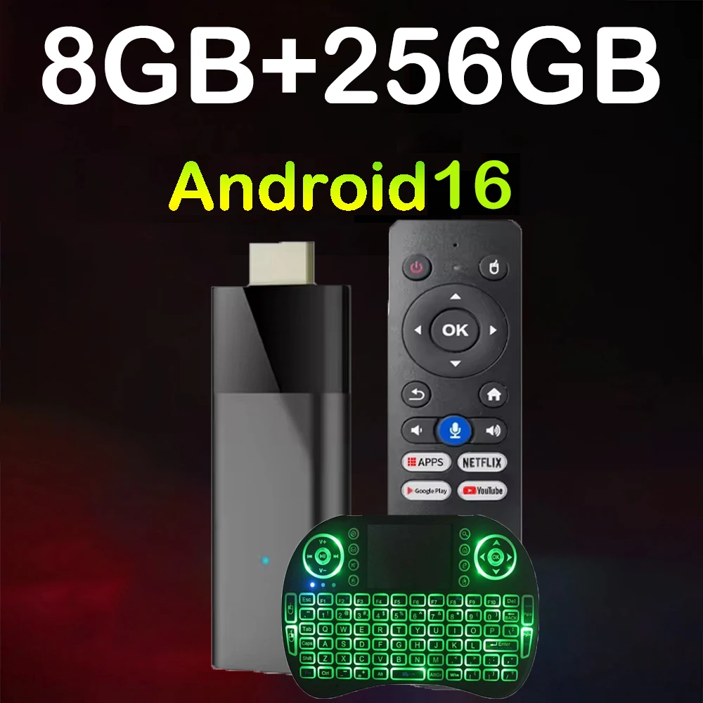 TV Stick Android 16 Q12 TV Box H313 8K Bluetooth 6.0 Asistente de Google Wifi Dual 5G Reproductor Multimedia Android 16 AV1 256GB Set Top Box