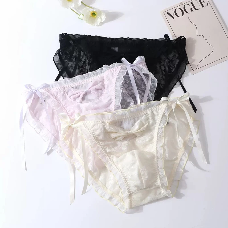 

fashion Sexy Sissy underwear elasticity gay underpants transparent,breathable, lace bowknot Men's Briefs