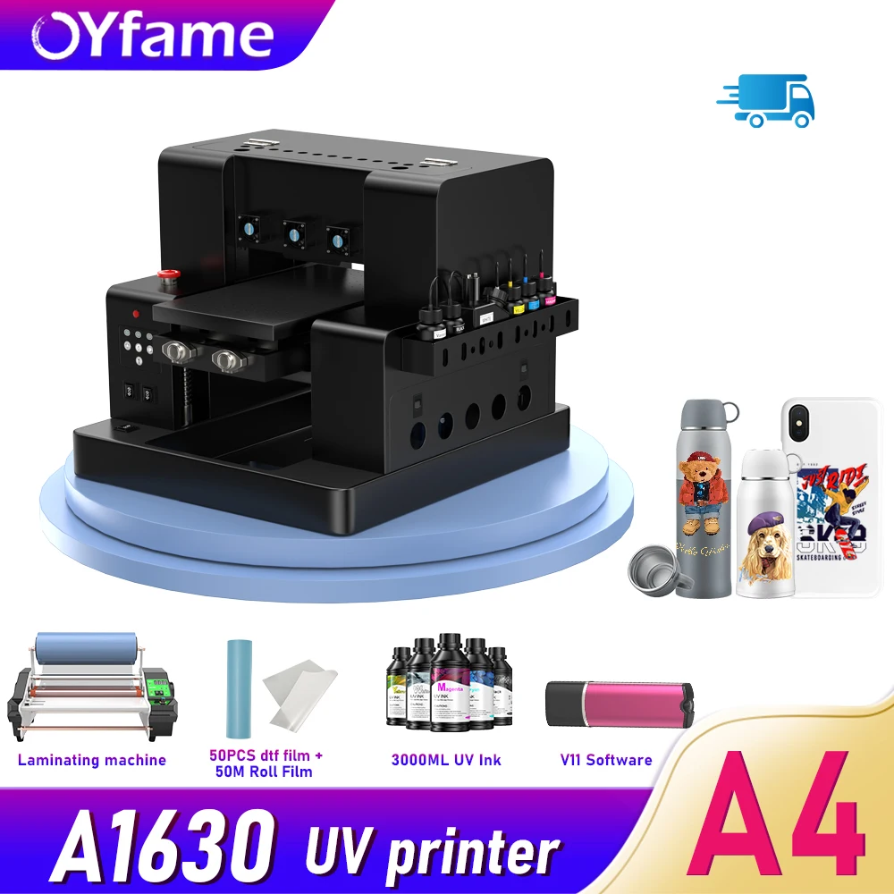 

УФ принтер OYfame A4 UV DTF L805, УФ планшетный принтер, лак с ротационными УФ-чернилами для акриловых металлических бутылок для гольфа, стандартный УФ DTF принтер