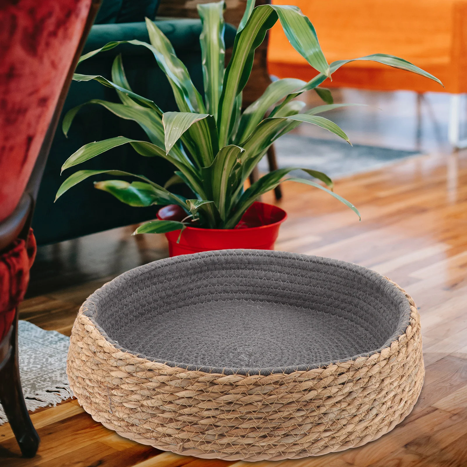 

Rattan Pet Bed Cooling Nest Round for Cat Dog Baskets Medium Warm Supply Sleeping House Pads Extra Large