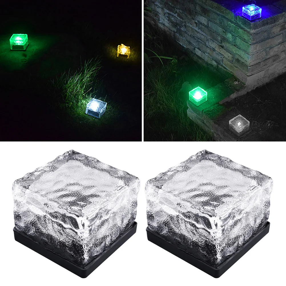 

2pcs Lights Outdoor Glass Tile Lamps Warm White for Garden Patio Lawn Solar-Powered LED Landscape Lighting