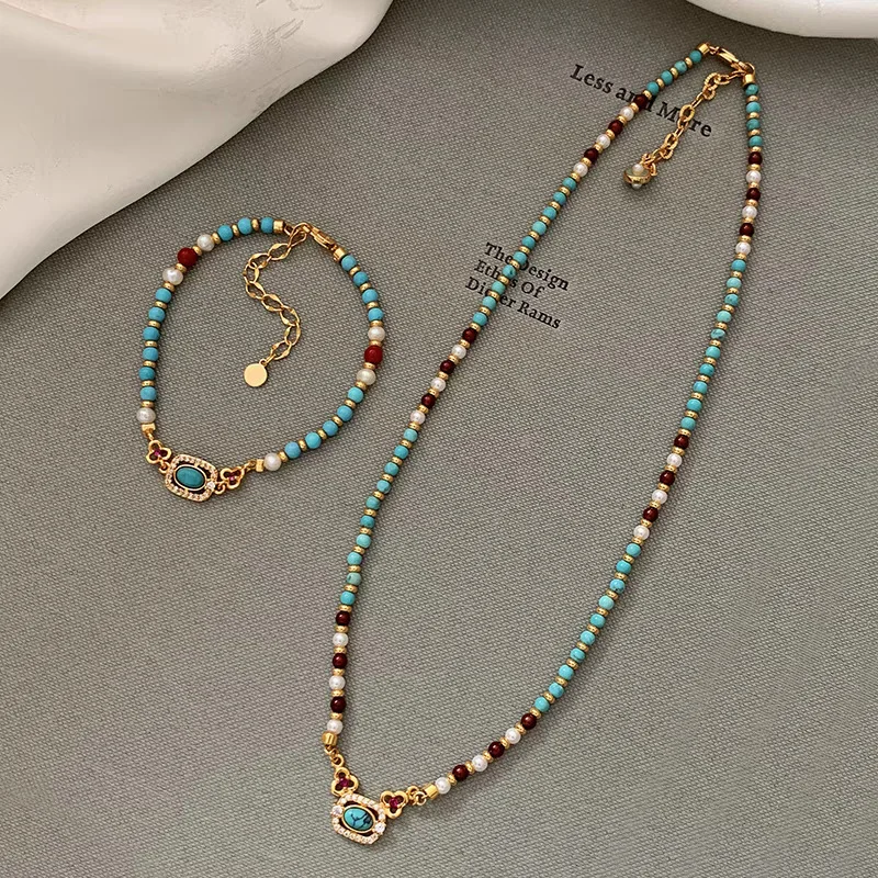 

Natural Turquoise Pearl Bead Necklace, Luxurious and High-quality 2026 New Collarbone Necklace Women's Accessory Jewelry Gift