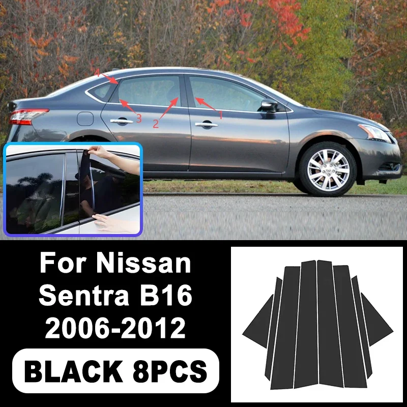 

For Nissan Sentra B16 2006-2012 Piano Black B C Pillar Stickers, Easy Install PC Window Trim Anti-Scratch Exterior Styling Parts