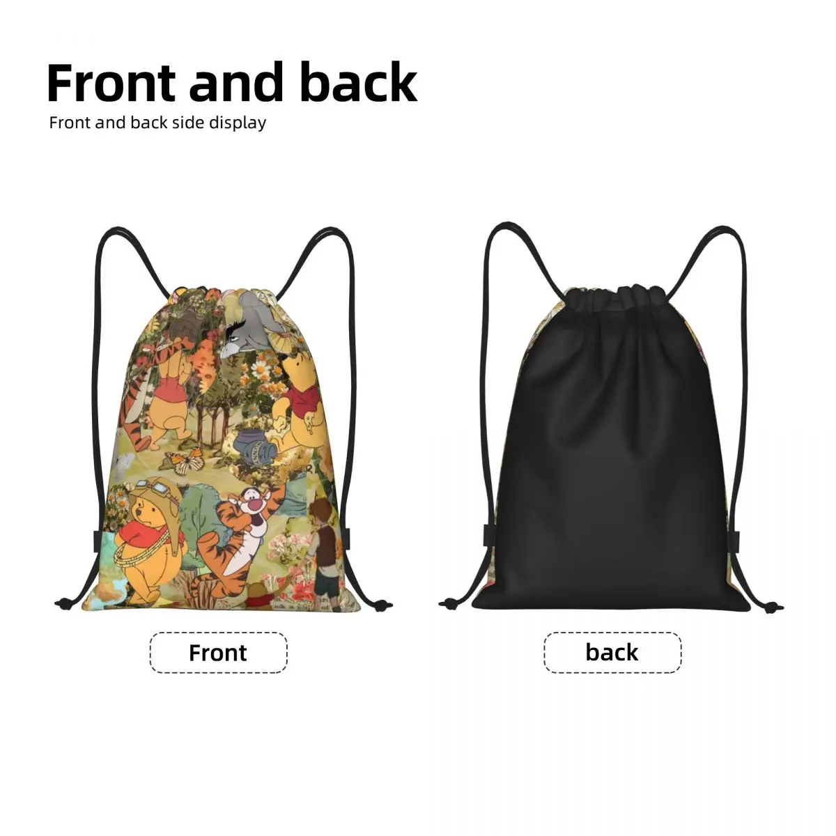 Custom Winnie Pooh Bear Drawstring Bag Women Men Portable Sports Gym Sackpack Shopping Backpacks