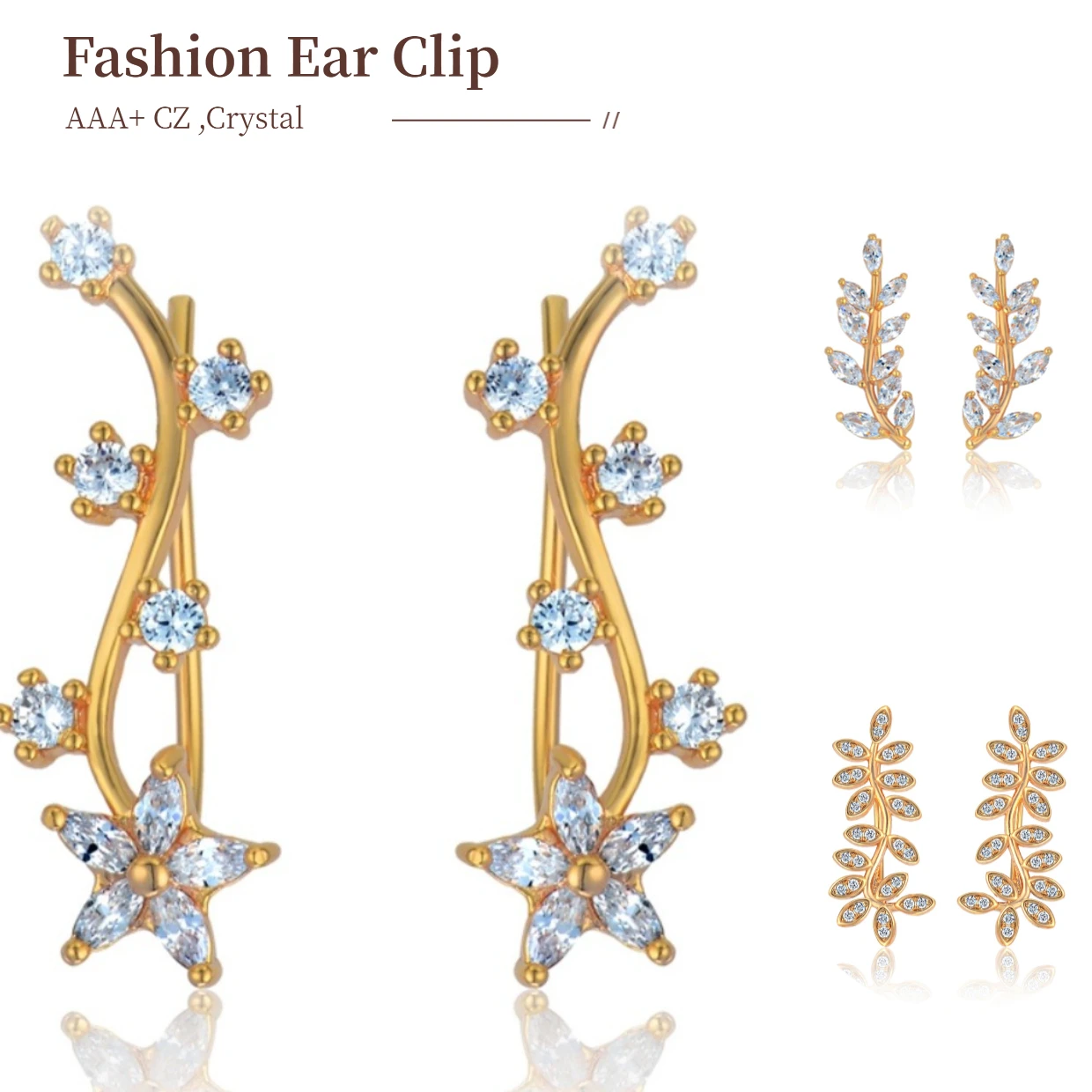 1 Paar AAA Strass Stern Clip Ohrringe für Frauen Gold Farbe CZ Zirkon Ohr Manschette Fake Piercing Ohr Clips Schmuck