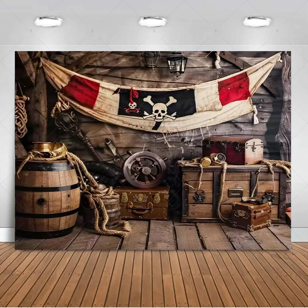 Piratenschiff-Thema Geburtstagsparty-Dekoration Hintergrund Goldmünzen-Ballon Ozean-Kulisse Kinderfotografie-Zubehör Banner Requisiten – Detail 2