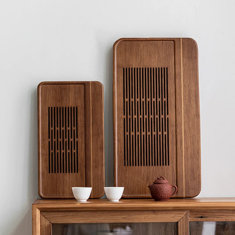 

Natural heavy bamboo tea tray Household tea table Storage and drainage drawer type Solid wood large household tea sea