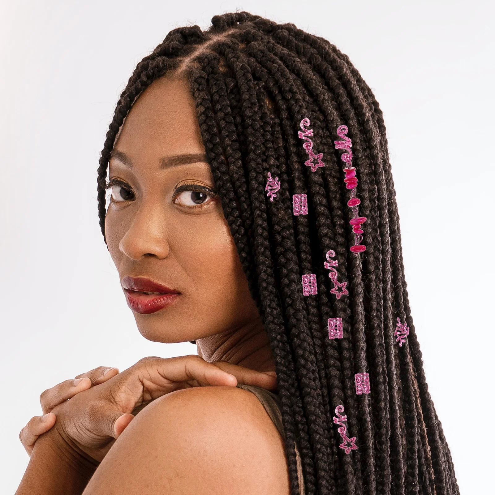 

39Pcs Natural Stone Hair Charms for Braids Metal Cuff Spiral Clips Dreadlocks Rave Festival Accessories Boho Style