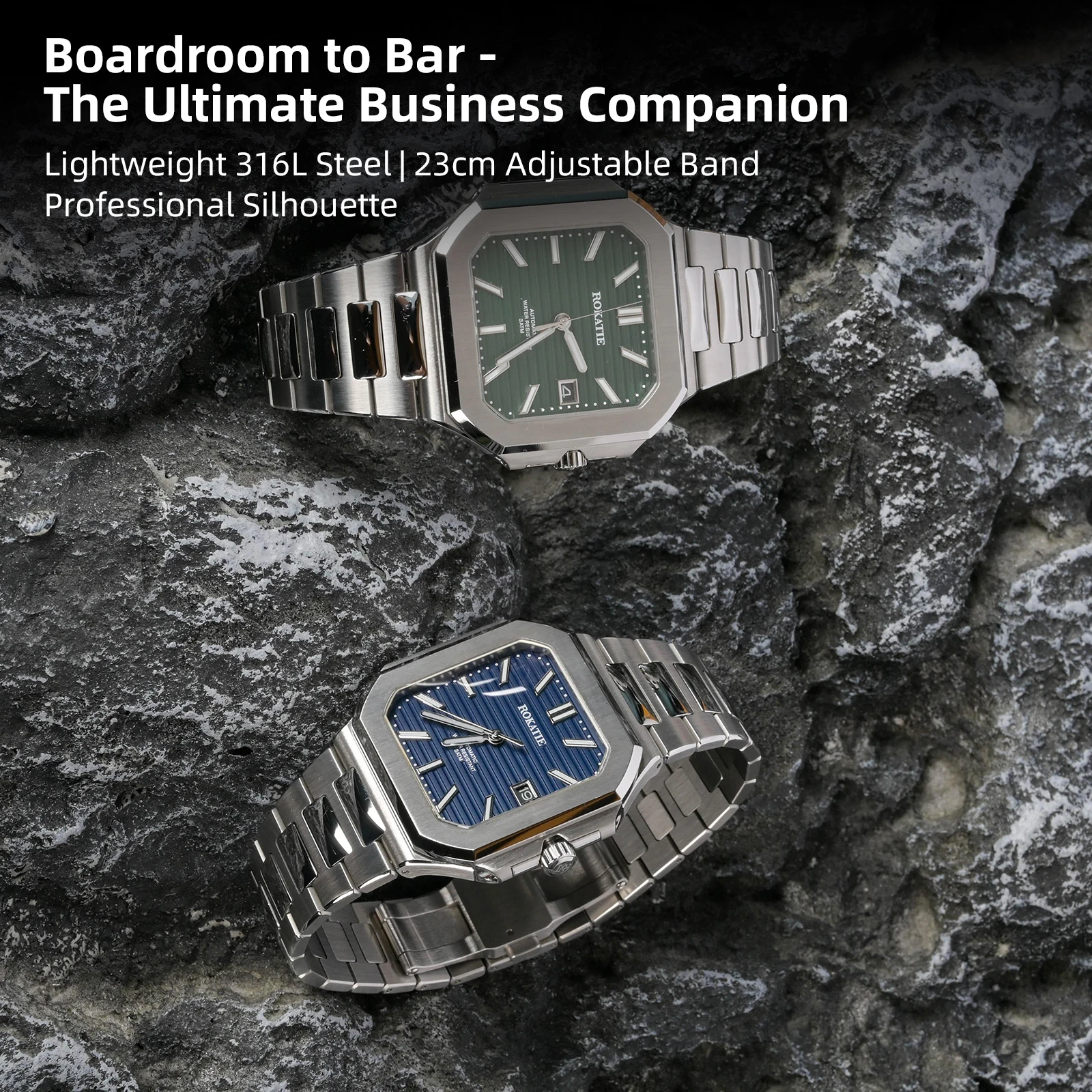 ROKATIE 機械式時計薄型タイプ超発光ステンレス鋼 316L 9015 ムーブメント自動時計 5ATM ビジネスメンズ腕時計