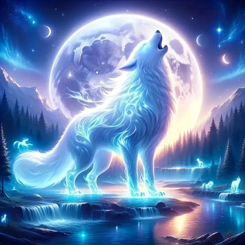 1 Satz Wolf King Diamant-Malset, DIY-Diamant-Heimdekorations-Malset für Erwachsene, rahmenloses Kunsthandwerk für Erwachsene