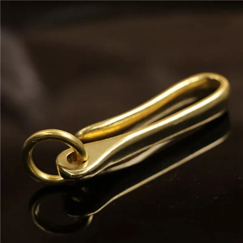 4pcs Solid Brass Belt U Hook Keychain Key Ring Wallet Fob Clip Retro Vintage Fish Hook with O ring 3 Sizes Available