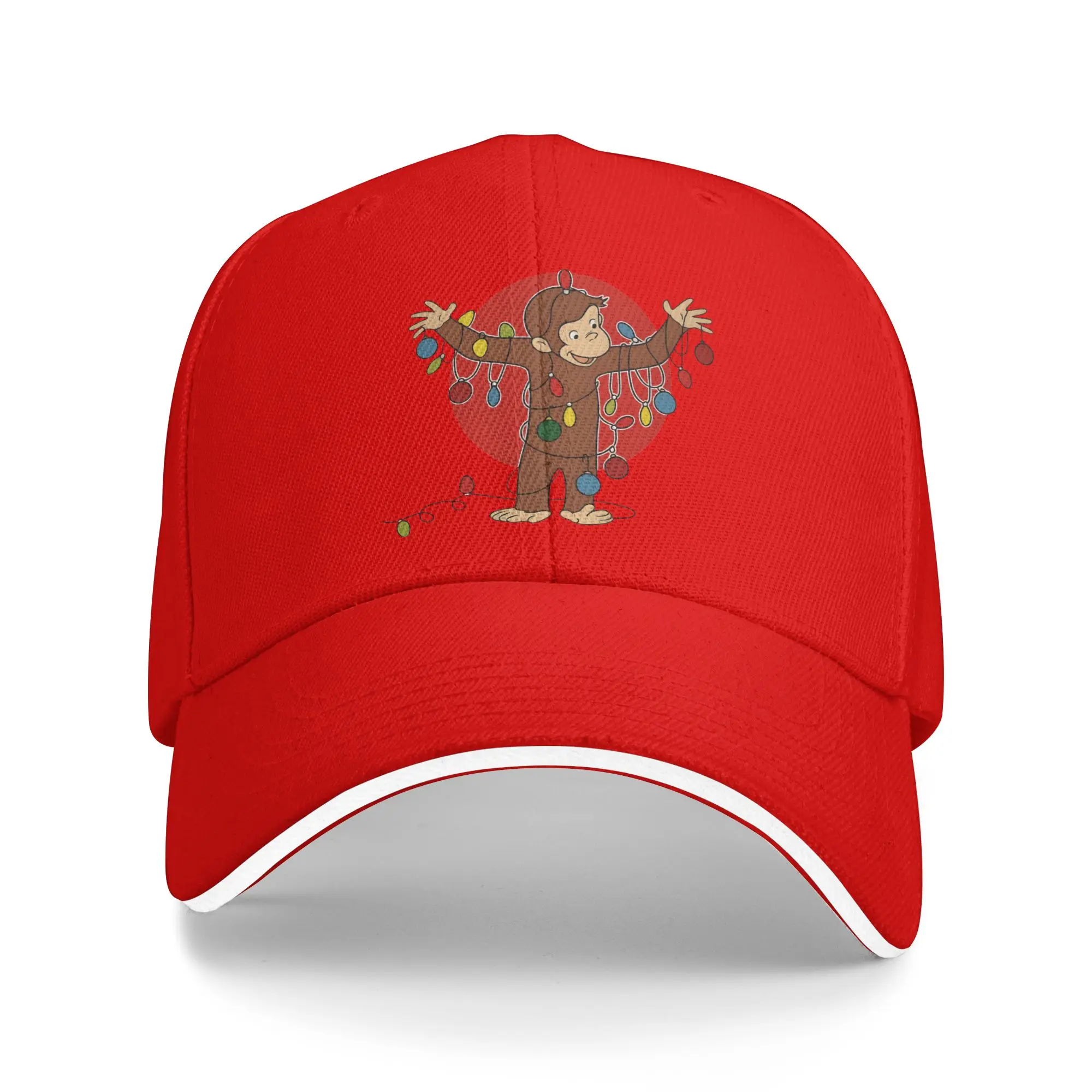 Men Women Curious George Christmas  Tangle of Holiday Lights  Hat Trendy Baseball Cap  Snapback Hat Golf Headewear Gift