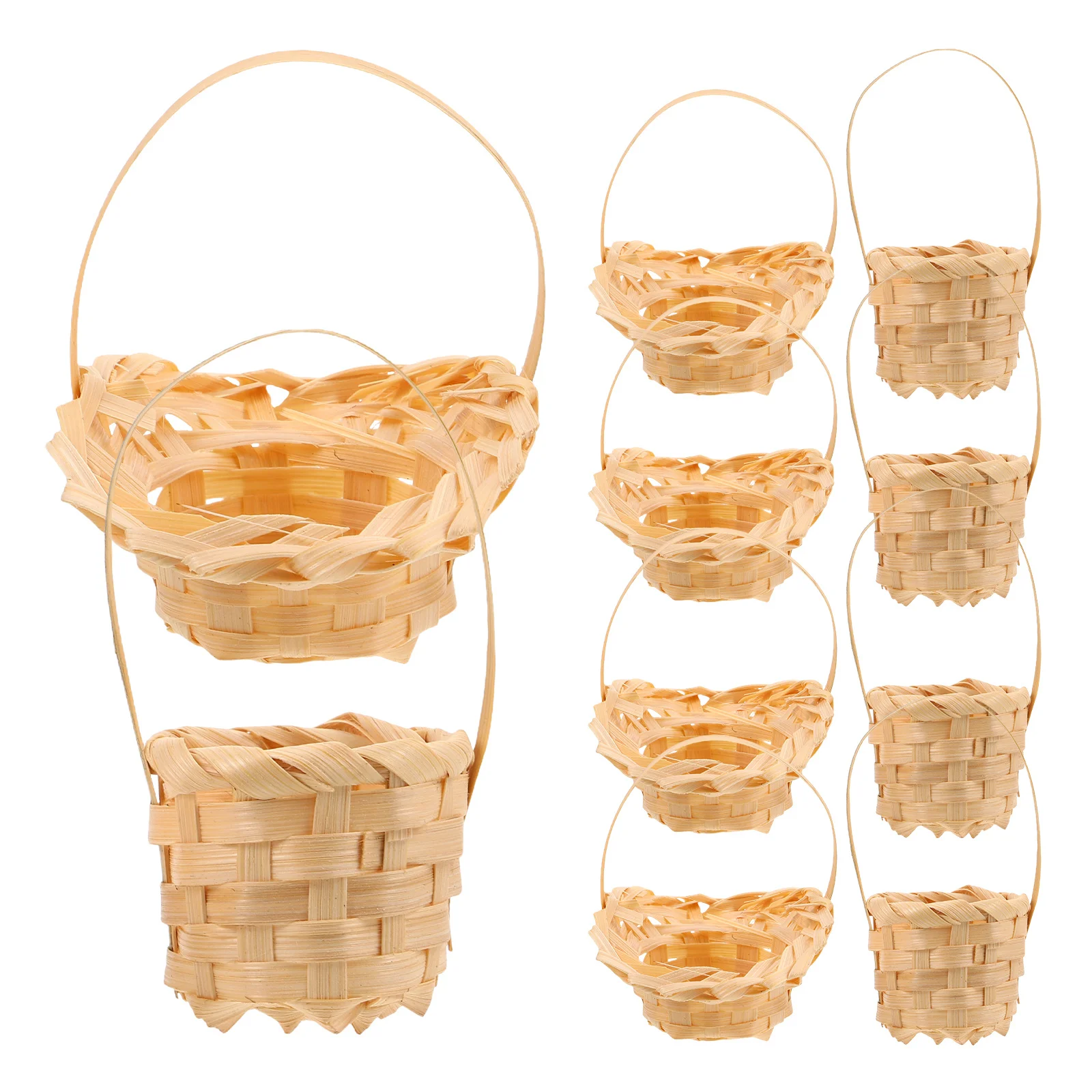 

10pcs Mini Woven Baskets For 1:12 Dollhouse Decor Bamboo Storage Basket With Handle Ideal As Fairy Garden Flower Picnic