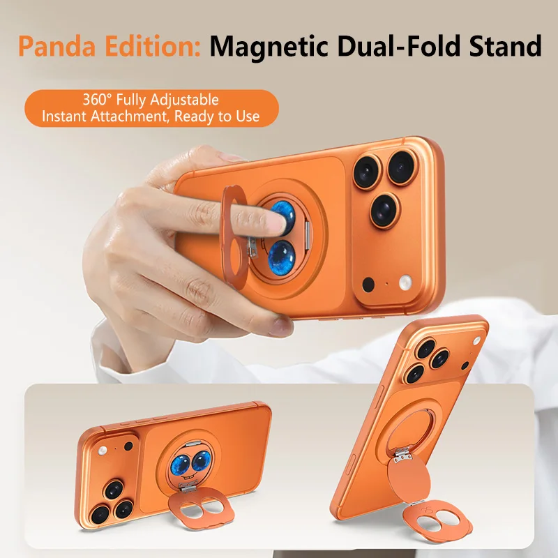 

Panda Shaped Magnetic Double Folding Stand Desktop Adjustable Ring Buckle Portable Mobile Phone 720° Rotating Lazy Desktop Stand
