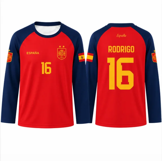 Spain team 2026 jersey T-shirt, quick drying breathable 3D printed sports fashion unisex parent-child long sleeved T-shirt