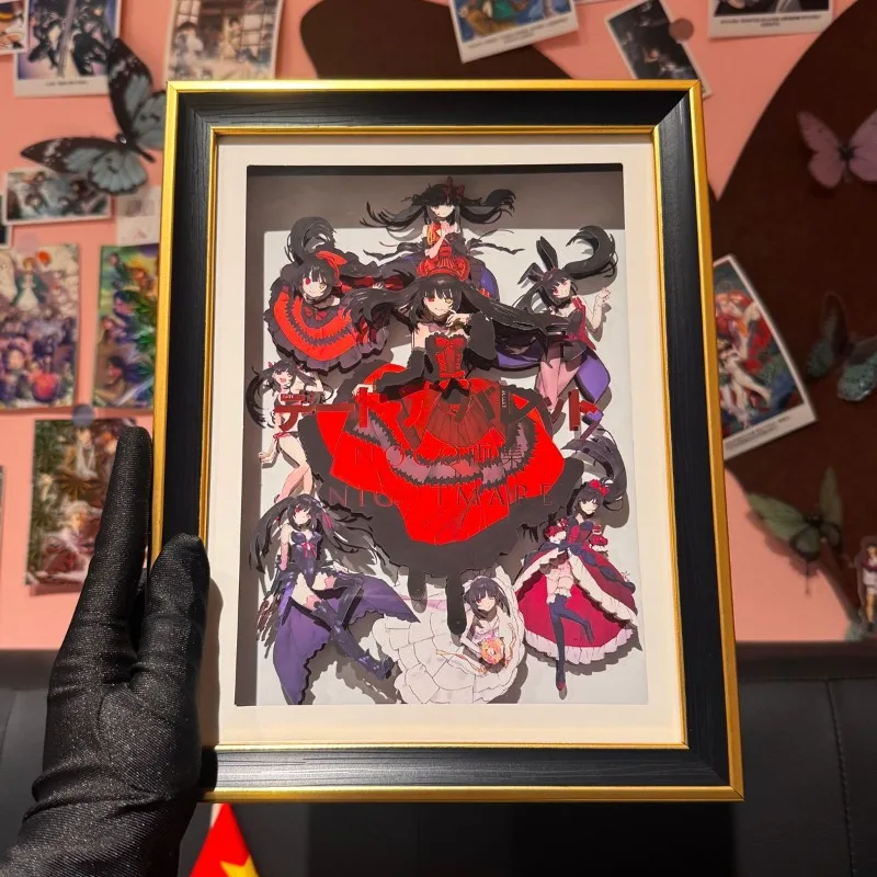 

DATE A LIVE Kurumi Tokisaki & Shido Itsuka 3D Paper Sculpture Art with Frame - Anime Bedroom Decor, Collectible Gift for Fans