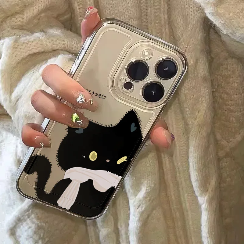 Cartoon Black White Cat Couple Phone Case For Samsung Galaxy A17 A16 A15 A35 A55 A37 A57 S25 S26 Ultra S23 S22 Plus S24FE Cover