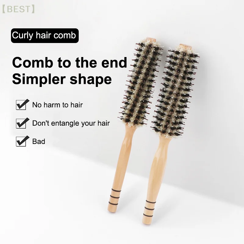 Rolling Brush For Hair Boar Bristle Nylon Hair Comb Barber Hair Roller Wood Hair Brush Hairdressing Combs For Women Curly Hair
