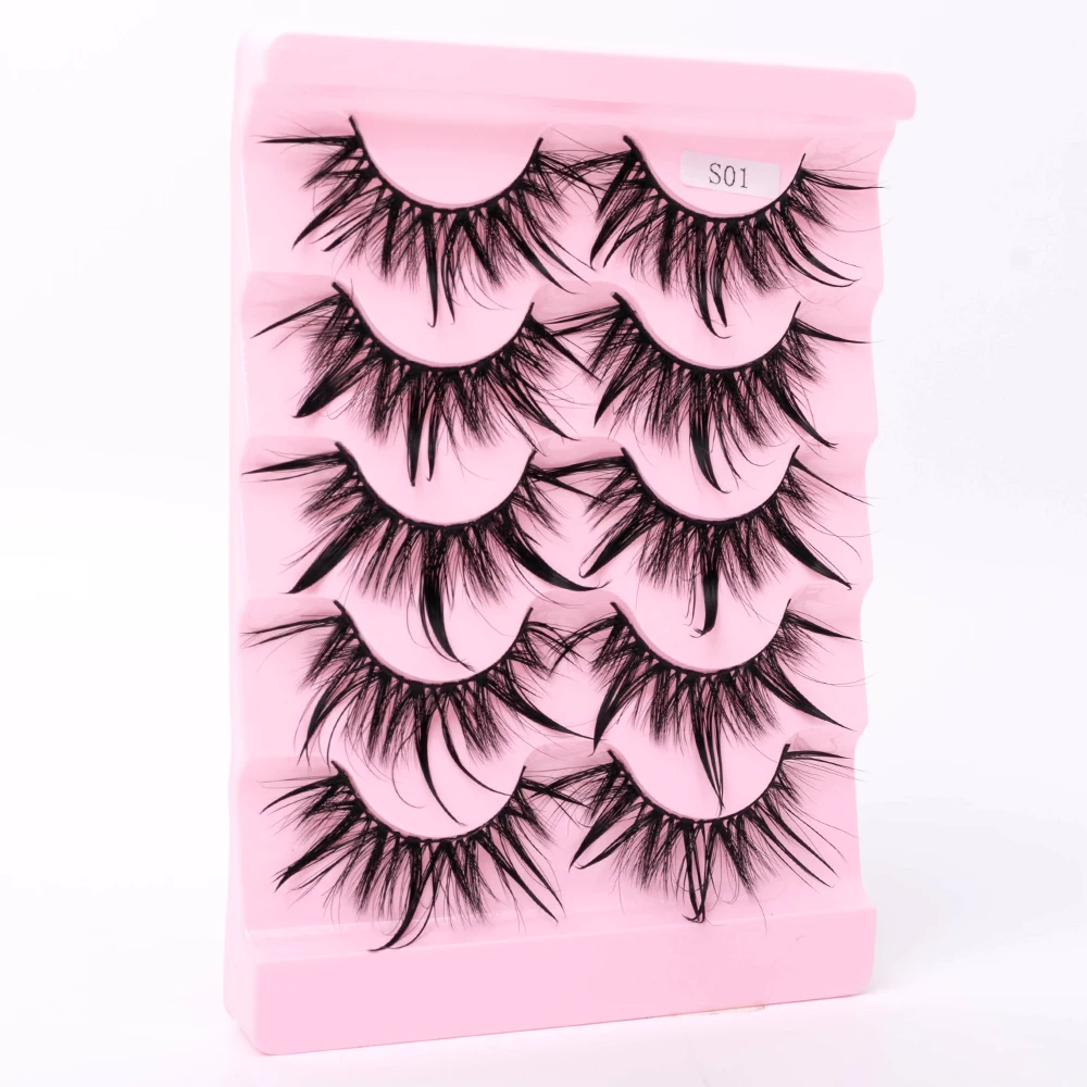 Neue 5/10 Paar Natürliche Wet False Eyelashes für den täglichen Gebrauch, scharfe, dicke, künstliche, gekreuzte Make-up-Wimpern – Detail 5
