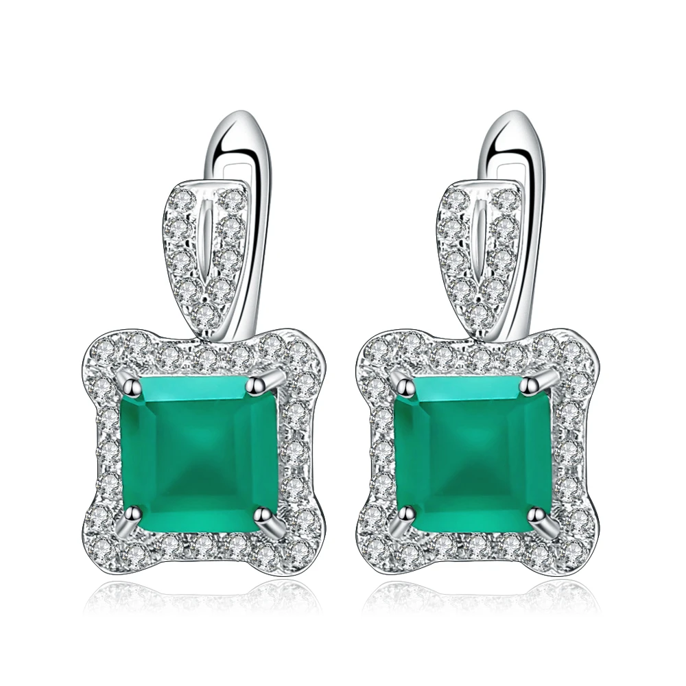 

Gem's Ballet 925 Sterling Silver Vintage Earrings 1.88Ct Natural Green Agate Gemstone Stud Earings White CZ Women Fine Jewelry