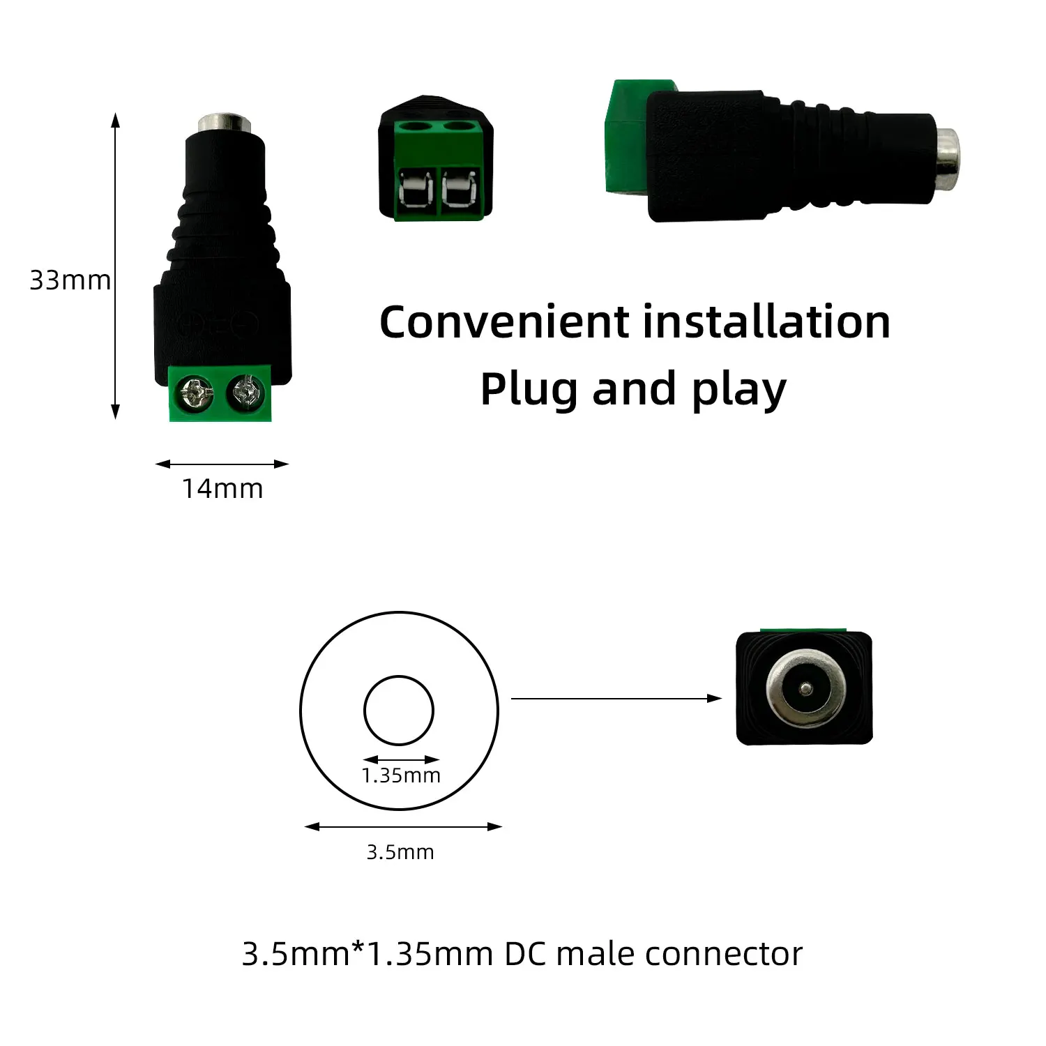 20pcs set DC3.5x1.35mm Power Connector Plug and Jack Set, High Quality Solderless Male and Female Terminals for LEDs/Electronics