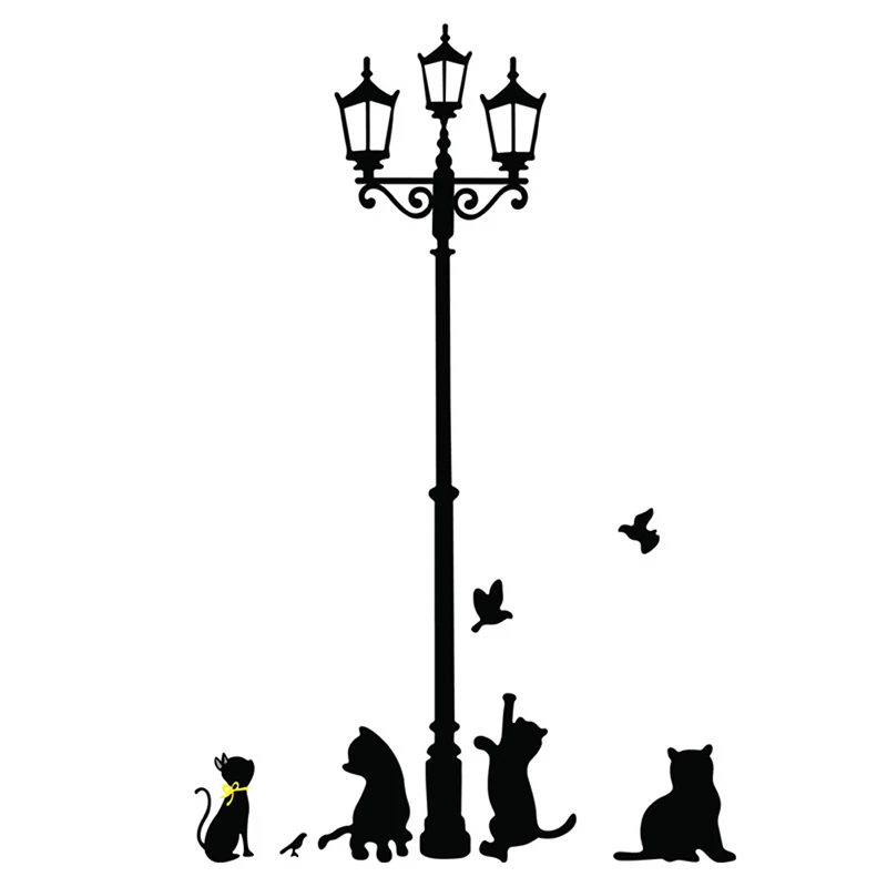 Creative DIY Popular Ancient Lamp Cats and Birds Wall Sticker cartoon Home Decor