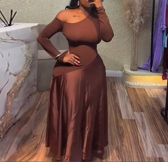 Abiti da festa eleganti da donna Colletto inclinato Abito a trapezio francese in seta patchwork a vita alta con maniche lunghe irregolari vintage