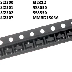 200 sztuk SI2300 SI2301 SI2302 SI2307 SI2312 SS8050 SS8550 MMBD1503A SOT-23 tranzystor SMD trioda