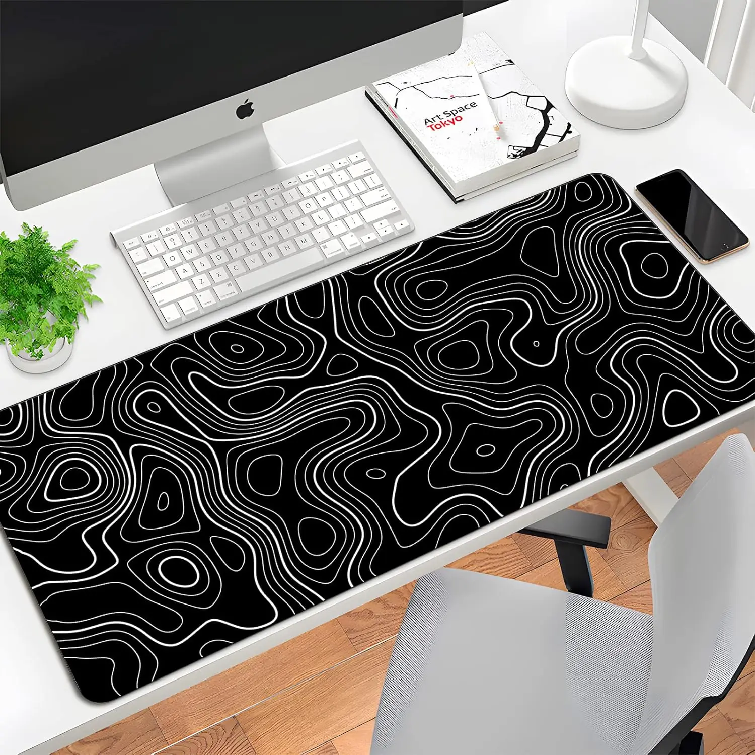 Black And White Mouse Pad Topographic Contour Large Mousepad Xxl Gaming Accessories Overlock Mouse Mat Computer Rubber Desk Mat