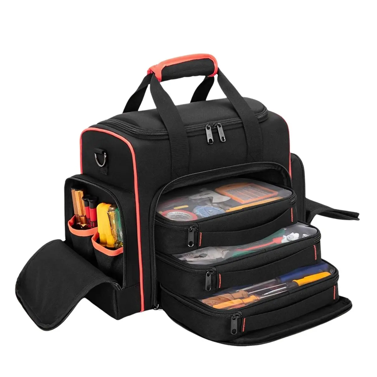 Budget-Friendly-Tool Bag with 3 Removable Cases, 2 Layers Tool Tote for Hand Tools, for Repairman, Electrician, Carpenter