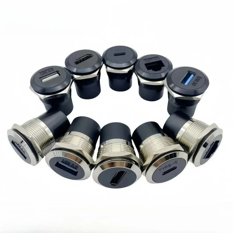 Metal Round Socket D-type RJ45 Through Network USB2.0 USB3.0 Connector Panel HDMI CAT6 USB